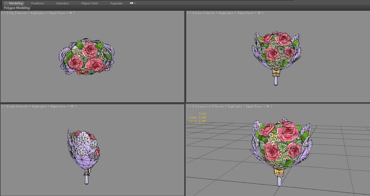 A bouquet of flowers Low-poly 3D model_4