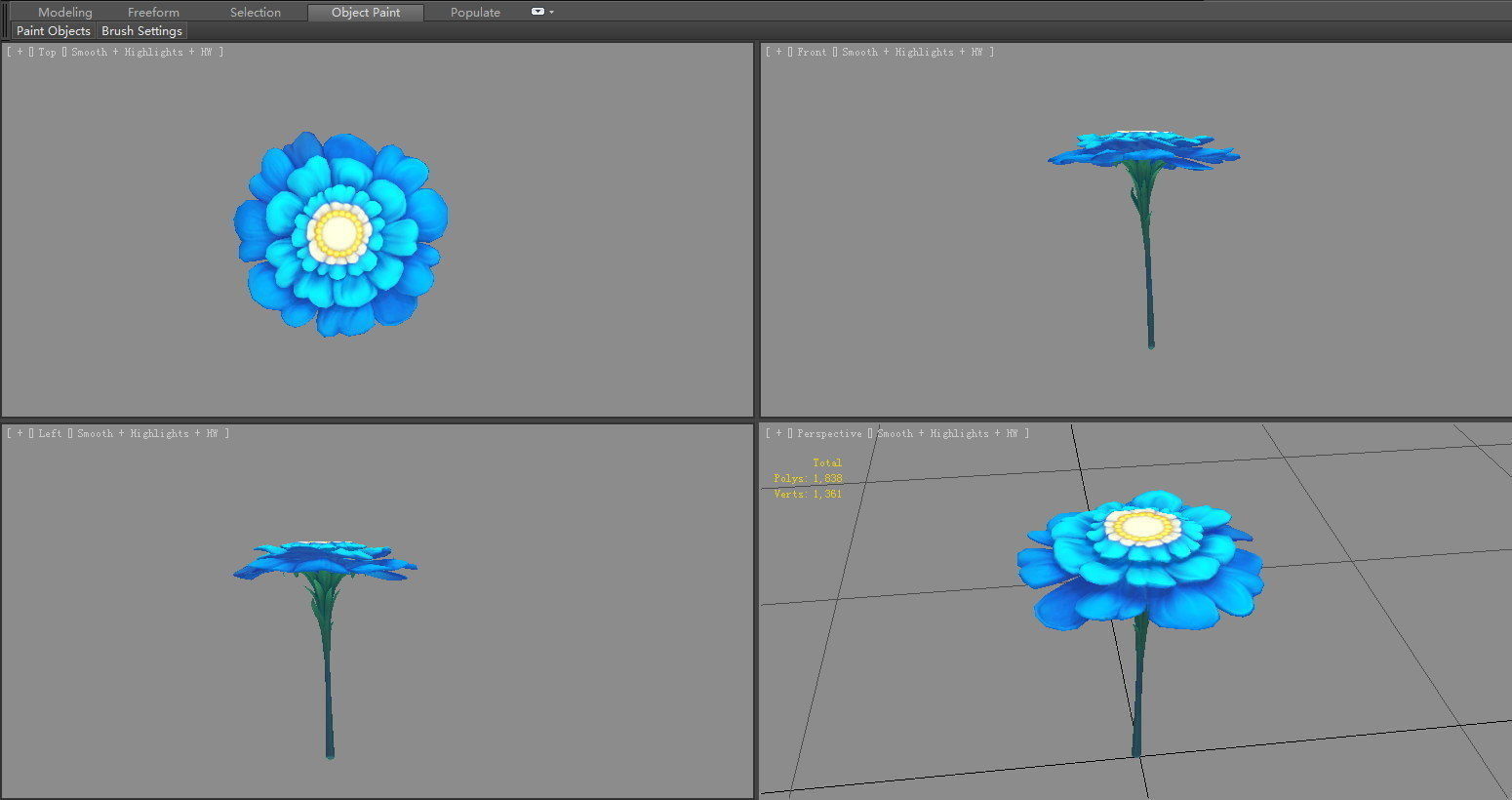 A blue flower Low-poly 3D model_4