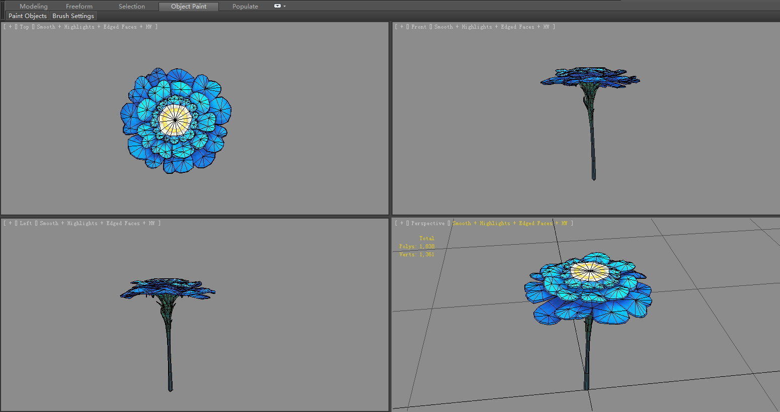 A blue flower Low-poly 3D model_5