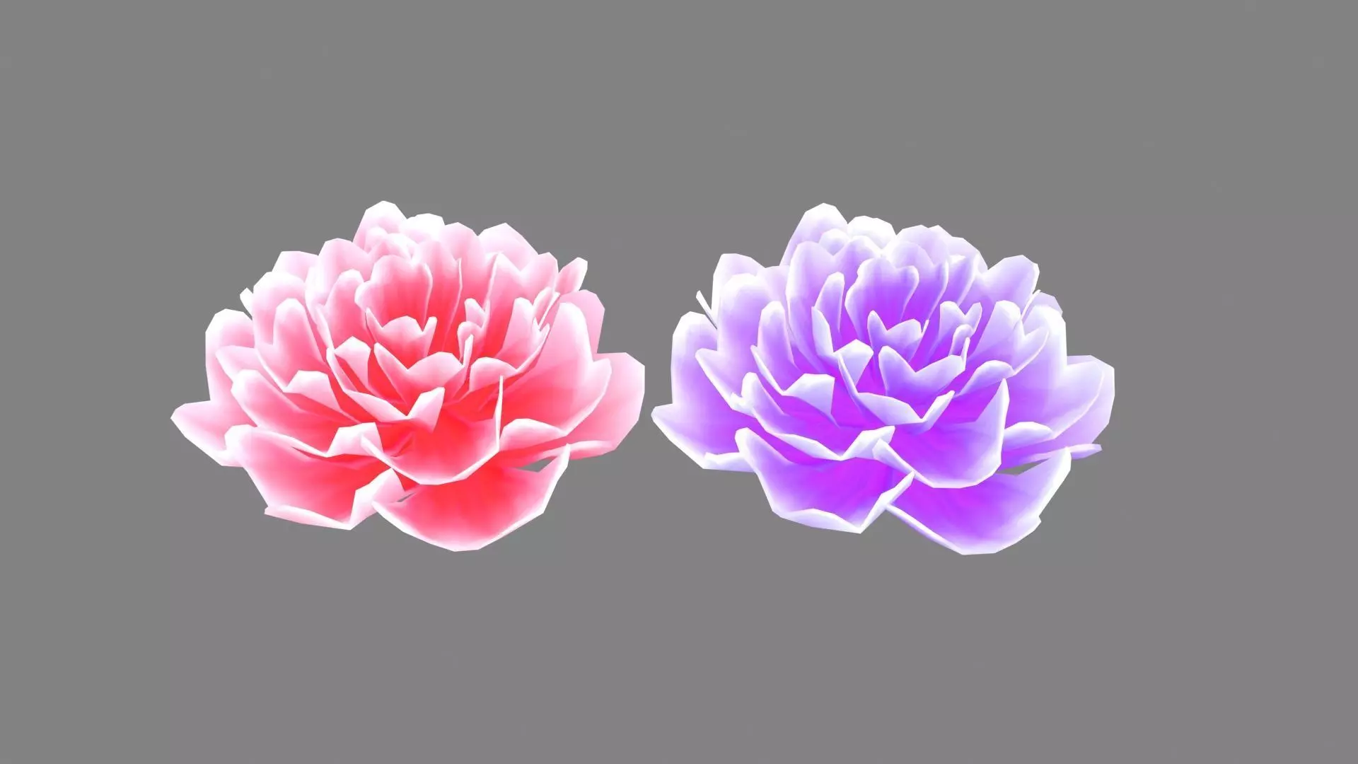 Cartoon red flower and purple flower Low-poly 3D model