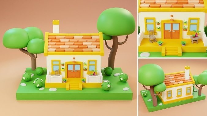 Cartoon Town Islands Exteriors 2 Low-poly 3D model 4