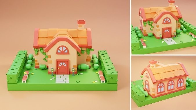 Cartoon Town Islands Exteriors 2 Low-poly 3D model 3