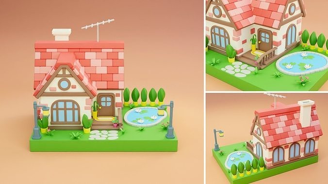 Cartoon Town Islands Exteriors 2 Low-poly 3D model 7