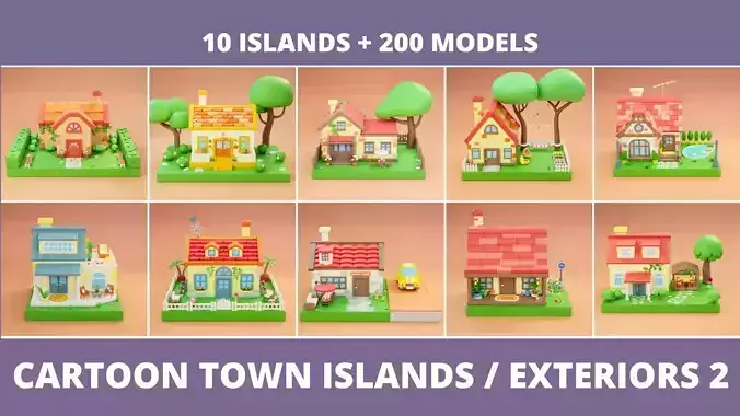 Cartoon Town Islands Exteriors 2 Low-poly 3D model
