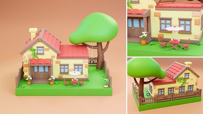 Cartoon Town Islands Exteriors 2 Low-poly 3D model 5