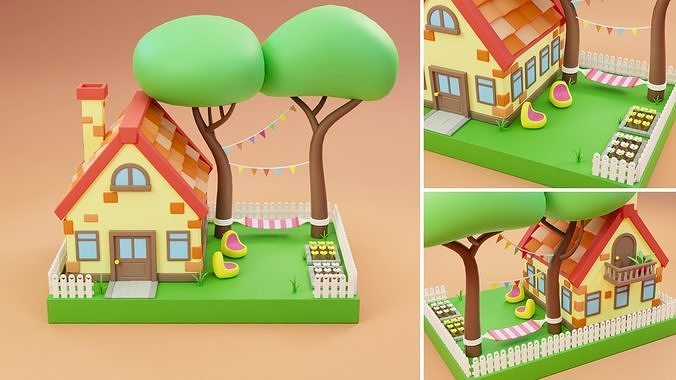 Cartoon Town Islands Exteriors 2 Low-poly 3D model 6