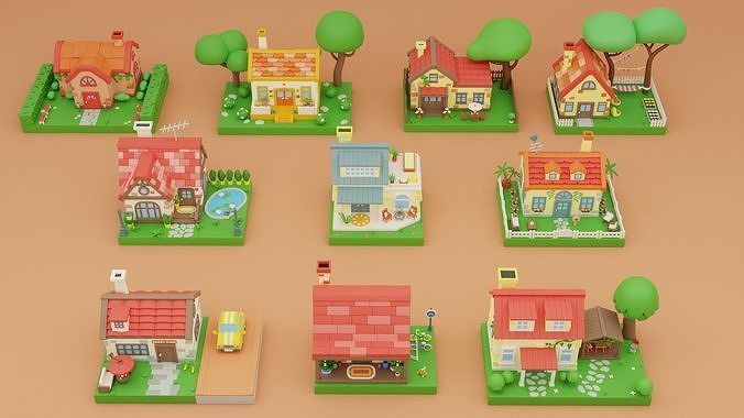 Cartoon Town Islands Exteriors 2 Low-poly 3D model 2