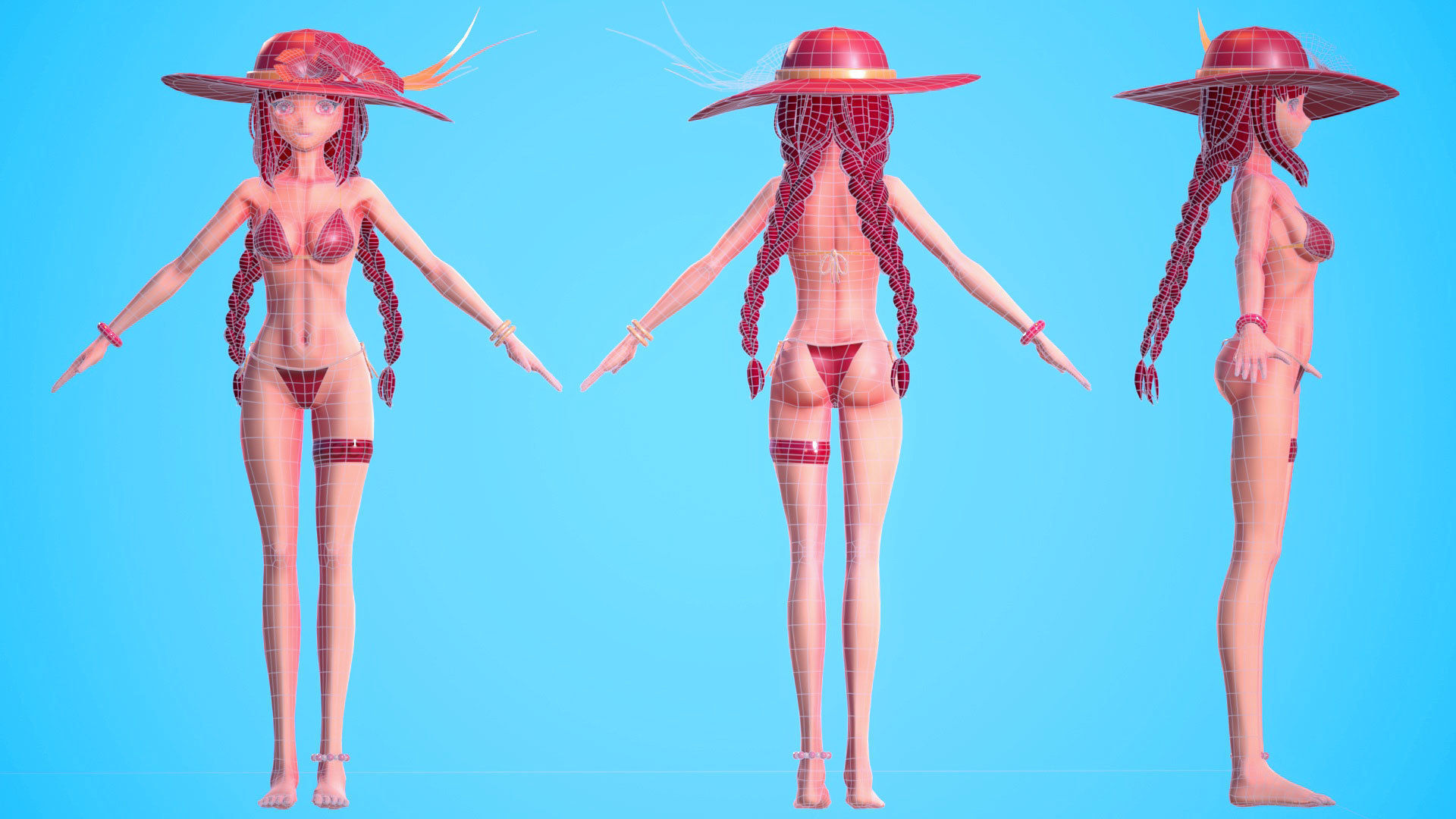 Beach Anime Girl Low-poly 3D model_8