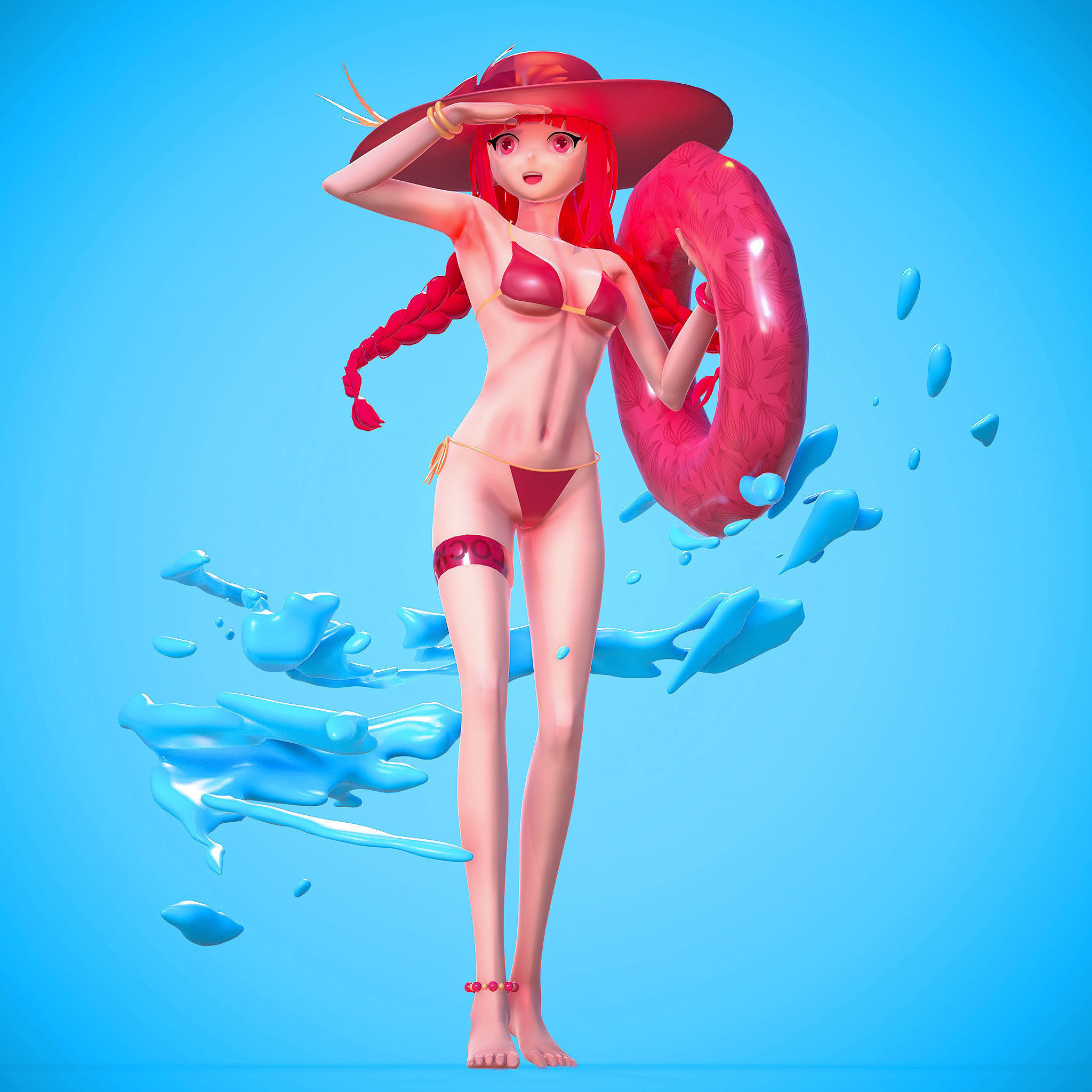 Beach Anime Girl Low-poly 3D model_10