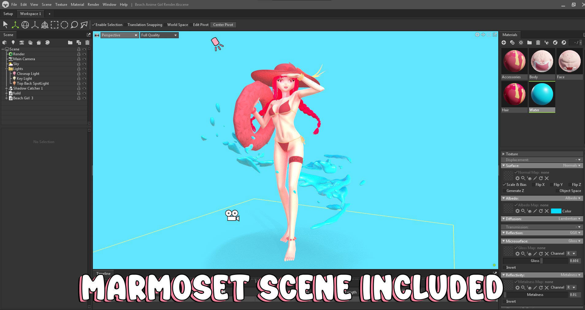 Beach Anime Girl Low-poly 3D model_18