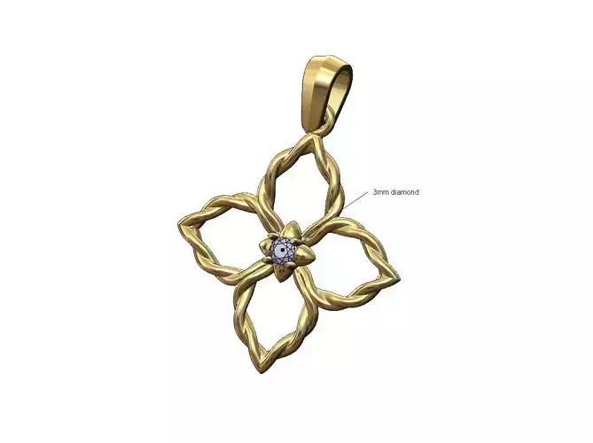 Open 3mm diamond buds flower braided wire pendant charm
