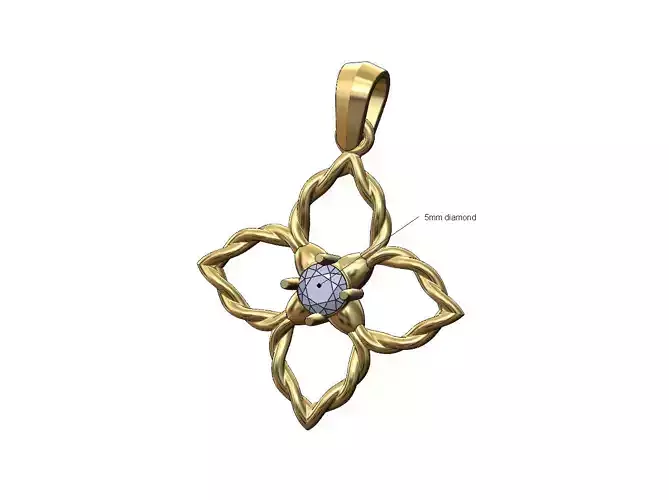 Open 5mm diamond buds flower braided wire pendant charm