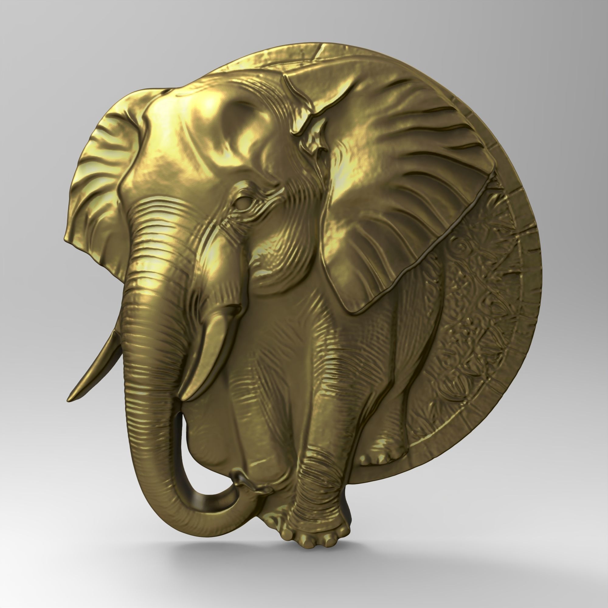 Elephant Wall Plaque Sculpture Lucky Medallion Jewelry 3D print model_5