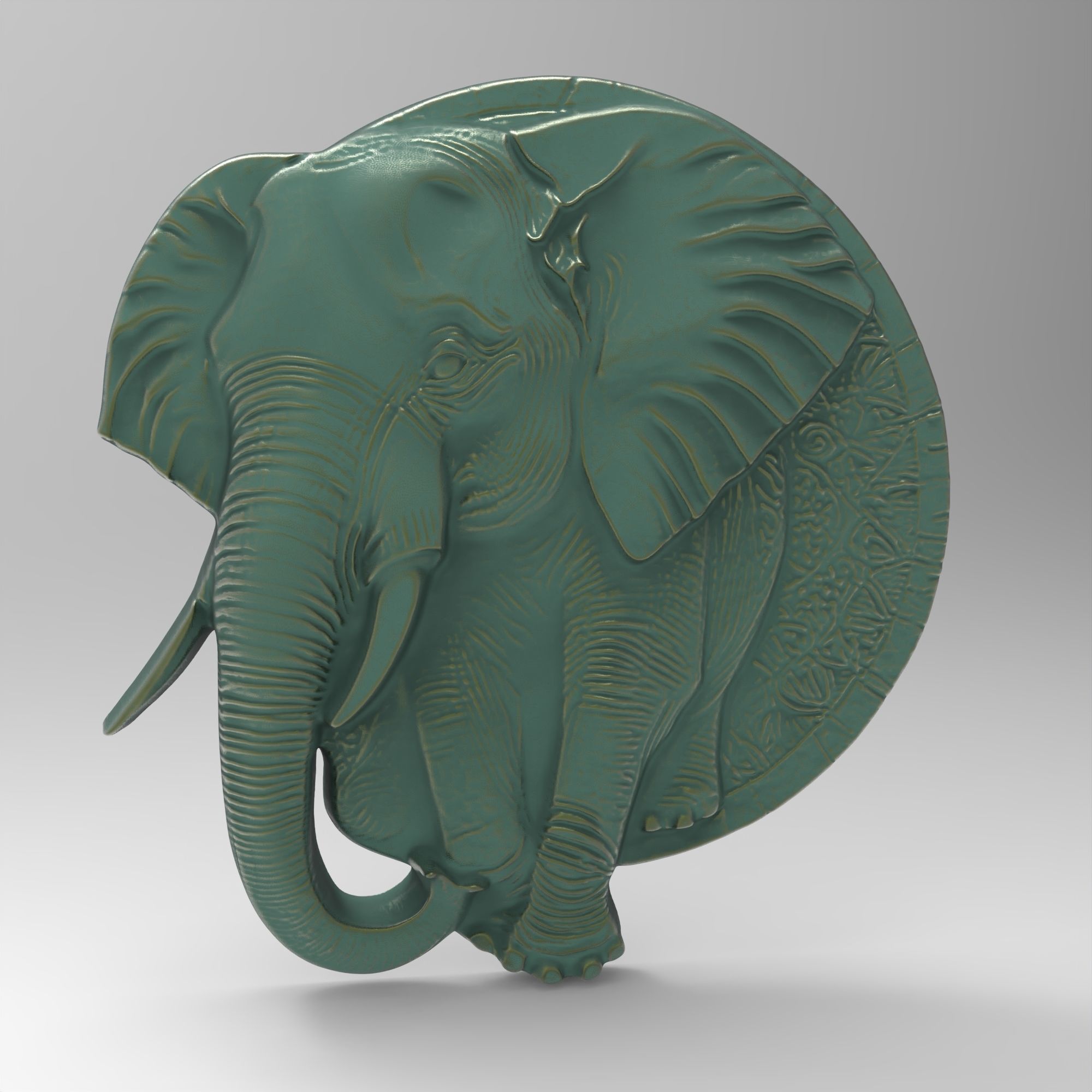 Elephant Wall Plaque Sculpture Lucky Medallion Jewelry 3D print model_4