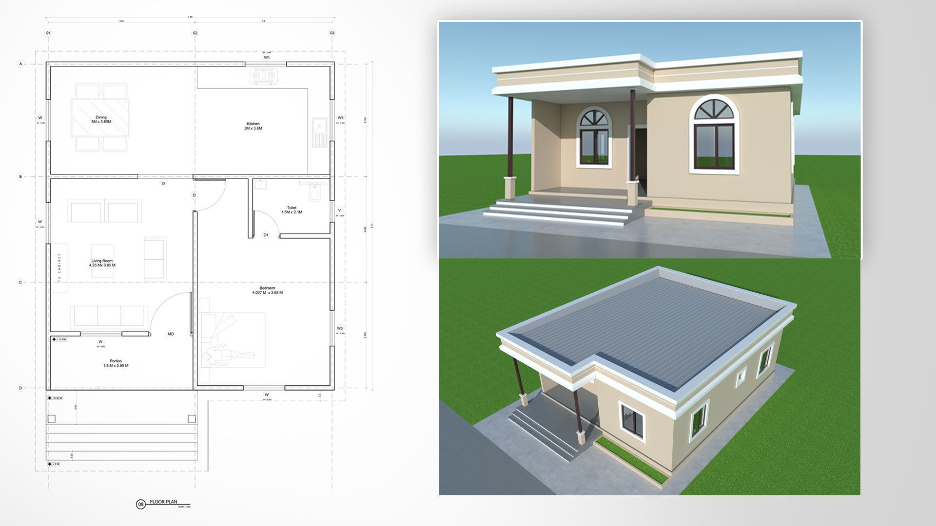 Low cost Budget-Friendly Simple 1 BHK Pre-Fab Home Solution 3D model_2