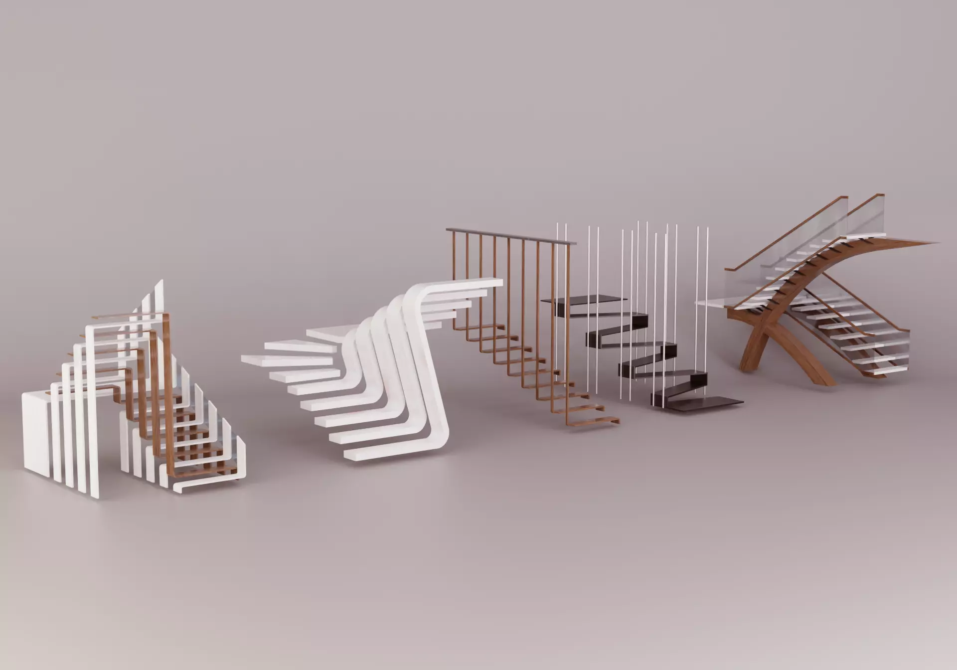 Modern Stairs Asset Low-poly 3D model_0
