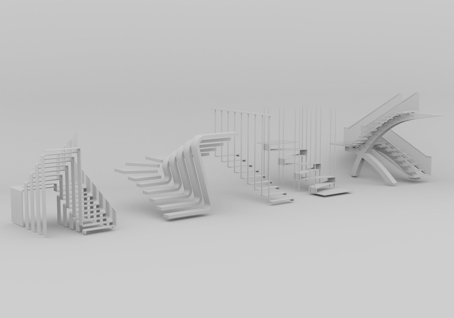Modern Stairs Asset Low-poly 3D model_4