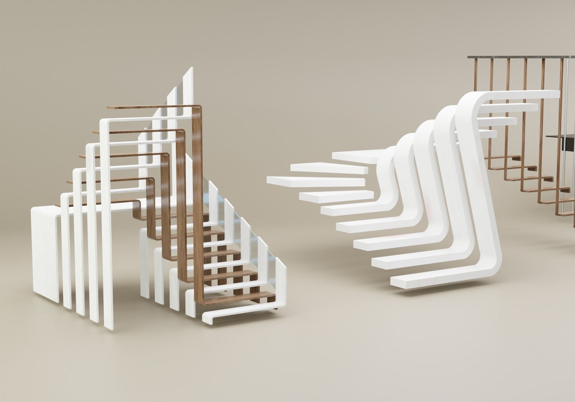 Modern Stairs Asset Low-poly 3D model_1