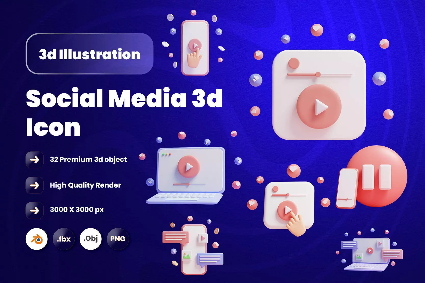 Social Media 3d Illustration  Icon Pack 3D model_0