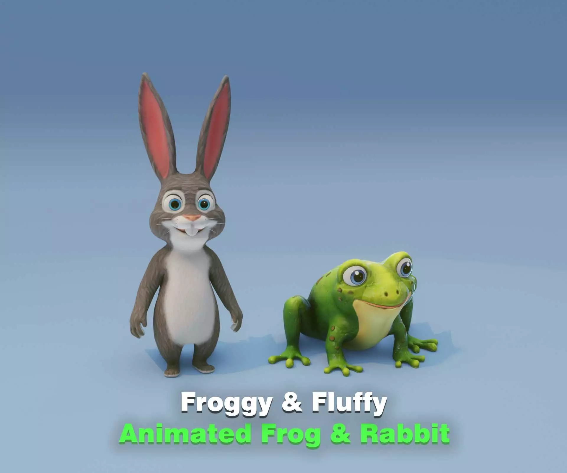 Cartoon Animated Frog and Rabbit 3D Model Collection Low-poly 3D model