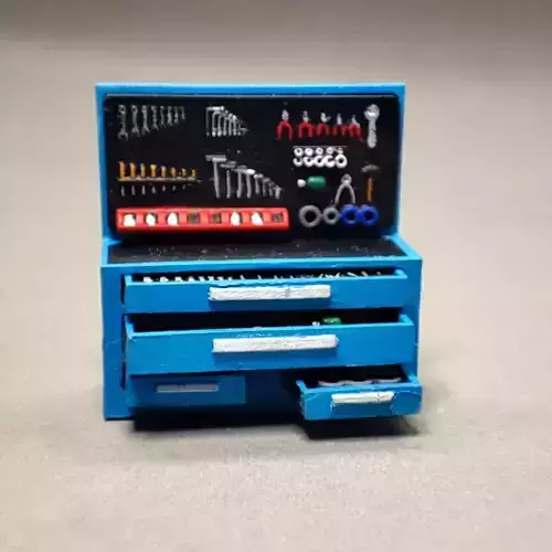 Scale 1-64 workshop workbench whit tools and opening drawers 