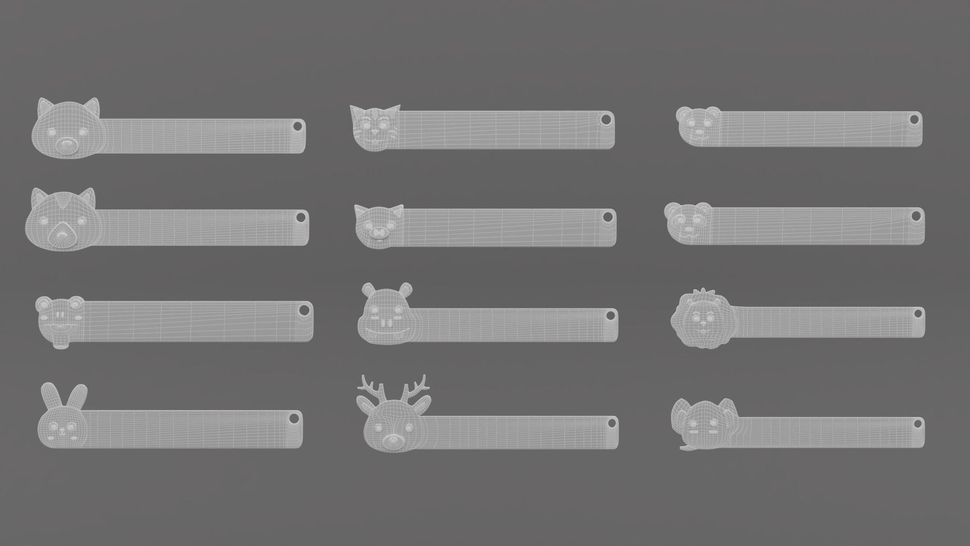 Ruler With Animal Adorable Pack 01 Low-poly 3D model_15