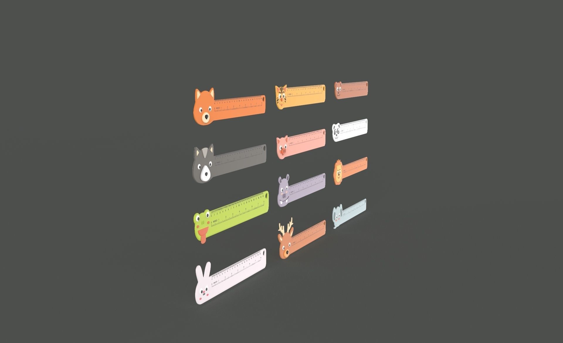 Ruler With Animal Adorable Pack 01 Low-poly 3D model_12