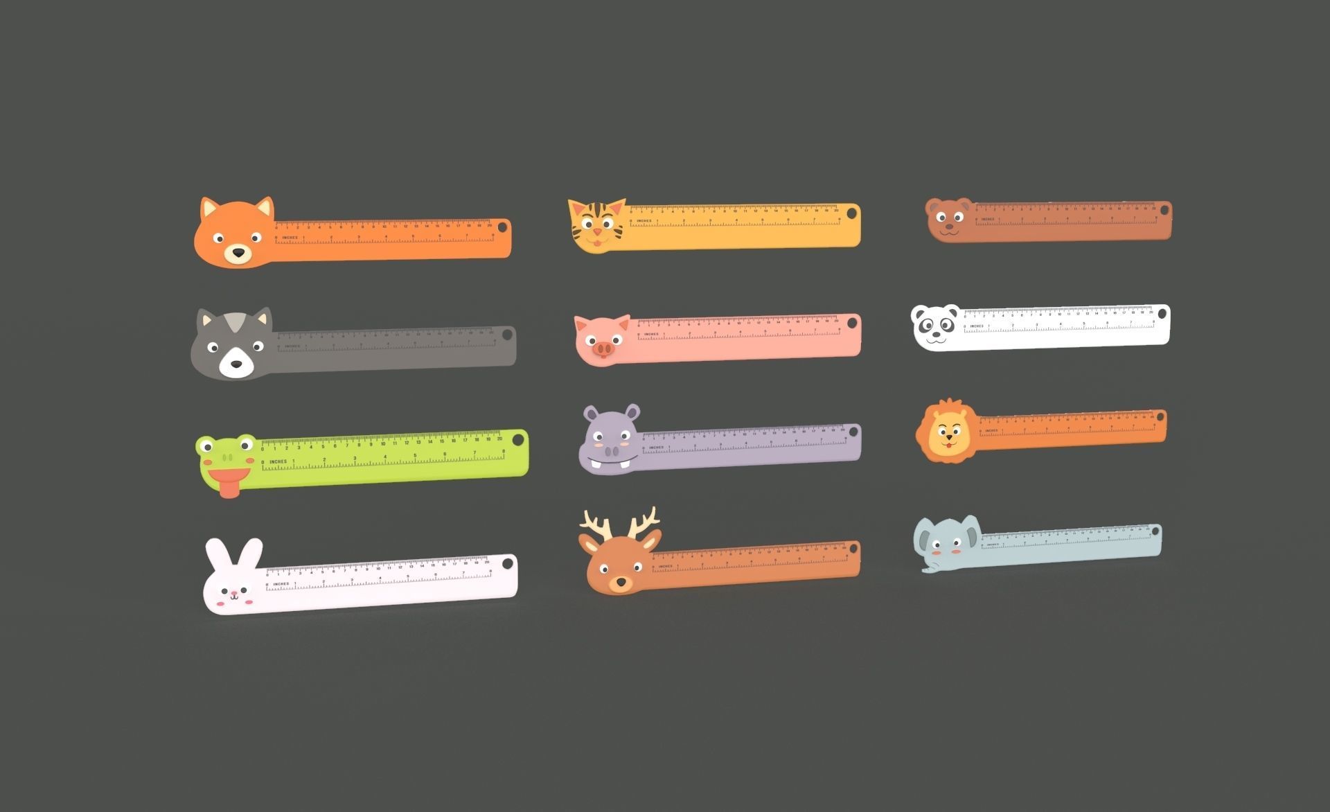 Ruler With Animal Adorable Pack 01 Low-poly 3D model_14