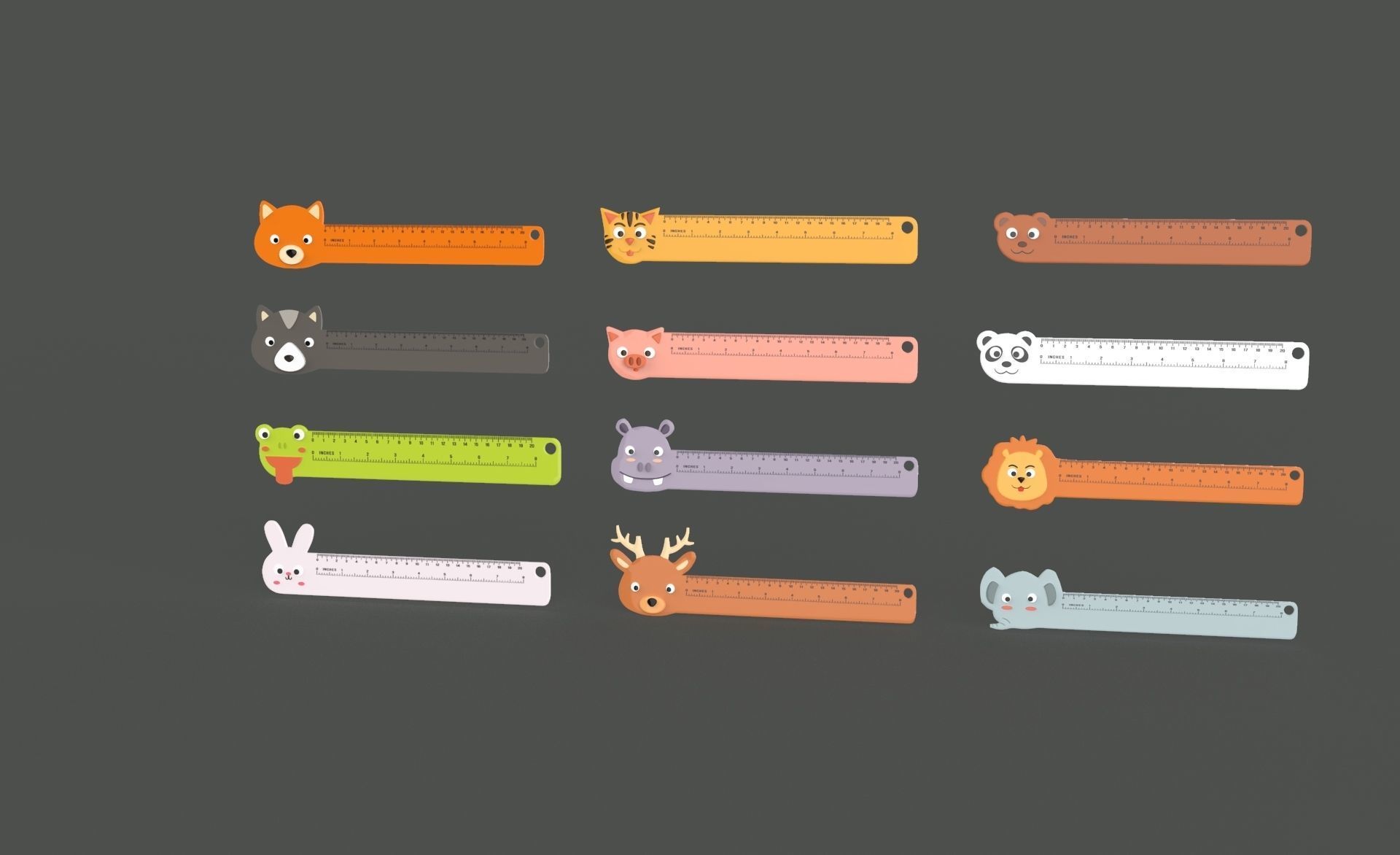 Ruler With Animal Adorable Pack 01 Low-poly 3D model_1