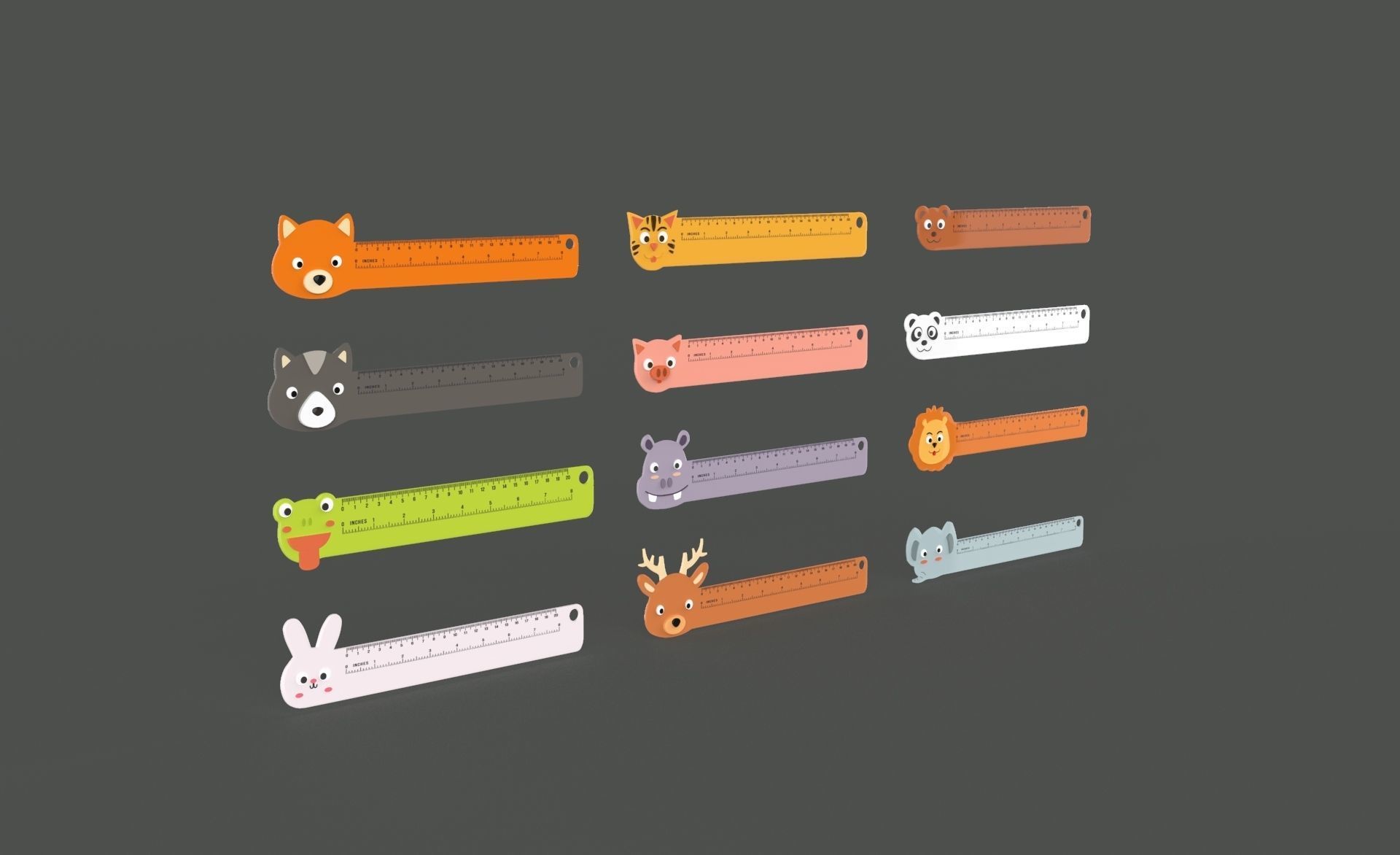 Ruler With Animal Adorable Pack 01 Low-poly 3D model_13