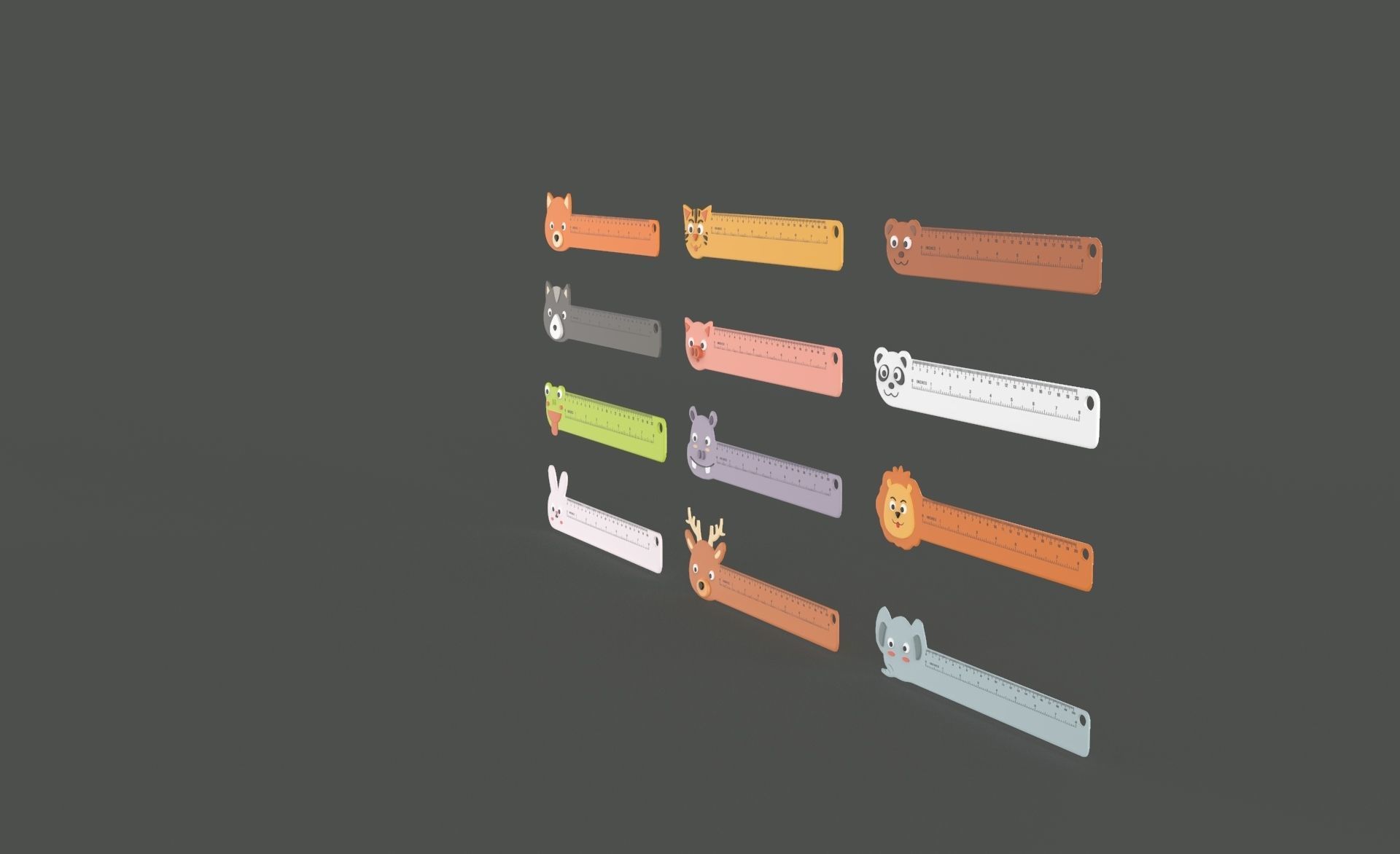 Ruler With Animal Adorable Pack 01 Low-poly 3D model_3