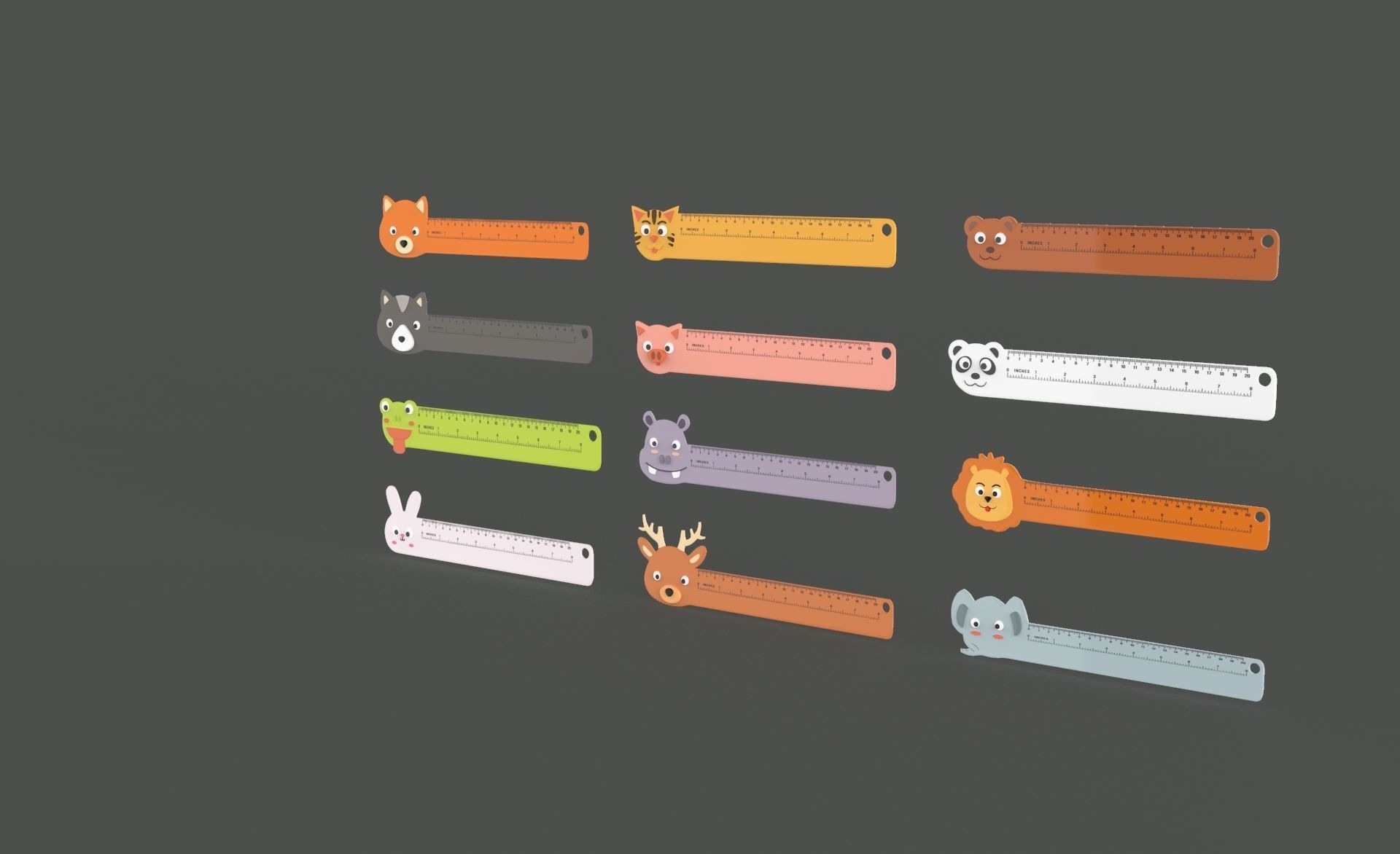 Ruler With Animal Adorable Pack 01 Low-poly 3D model_2