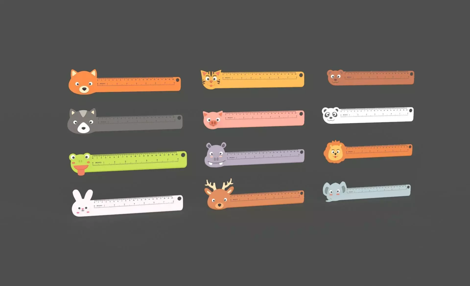 Ruler With Animal Adorable Pack 01 Low-poly 3D model_0