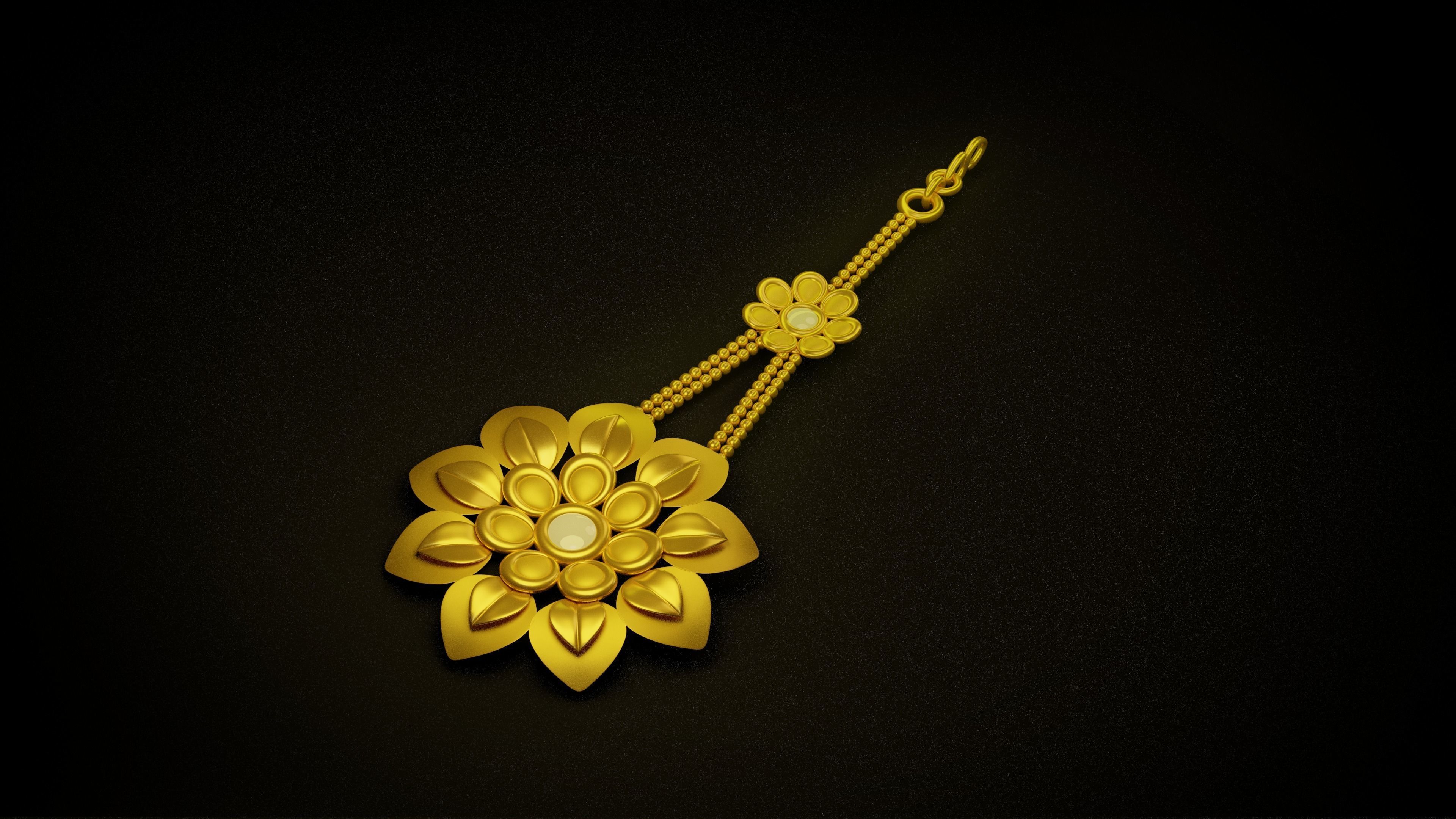 Maang Tikka Gold Jewellery Low-poly 3D model_1