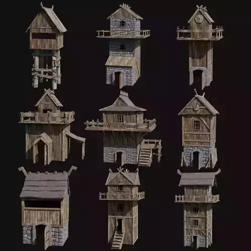 VIKING NORSE WATCHTOWER TOWER HOUSE MEDIEVAL CITY COLLECTION Low-poly 3D model
