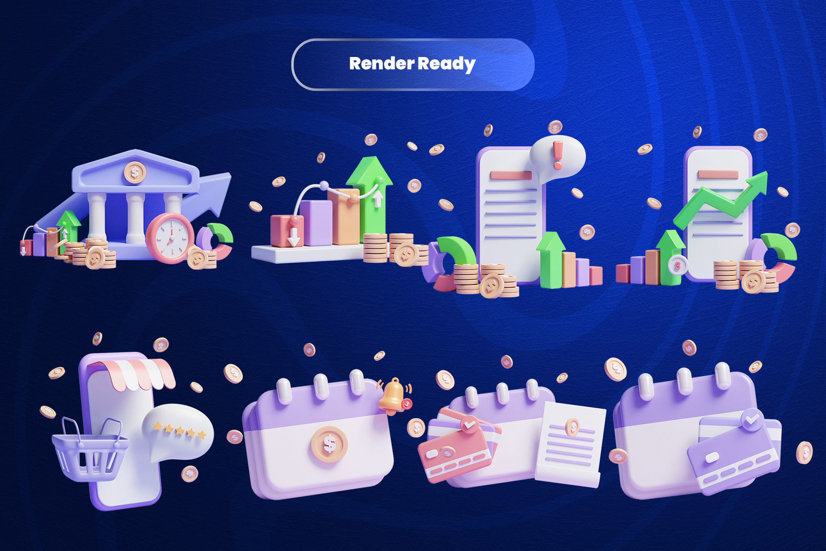 Money saving 3d Illustration  Icon Pack 3D model_2