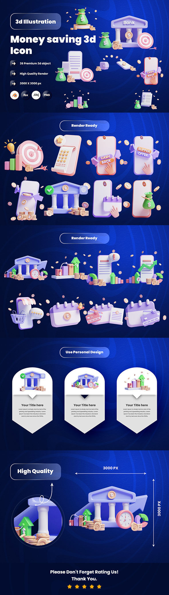 Money saving 3d Illustration  Icon Pack 3D model_5