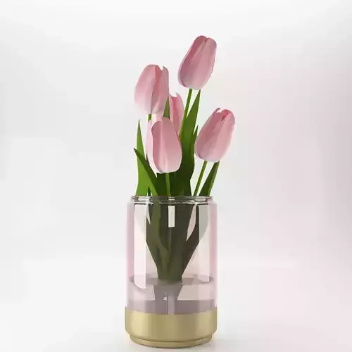Pink tulips bouquet in a  modern vase