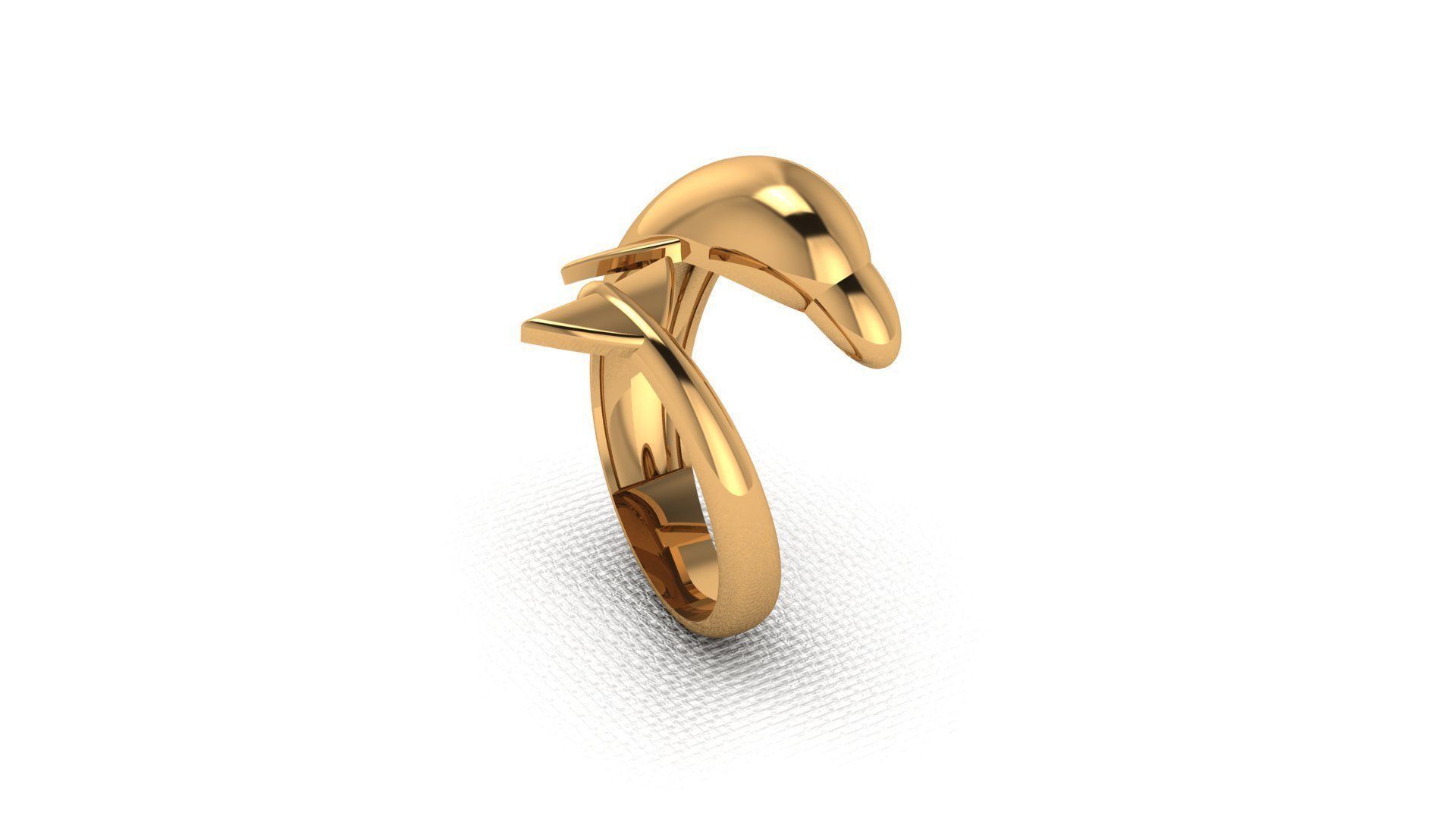 A golden ring in the shape of a dolphin 3D print model_2