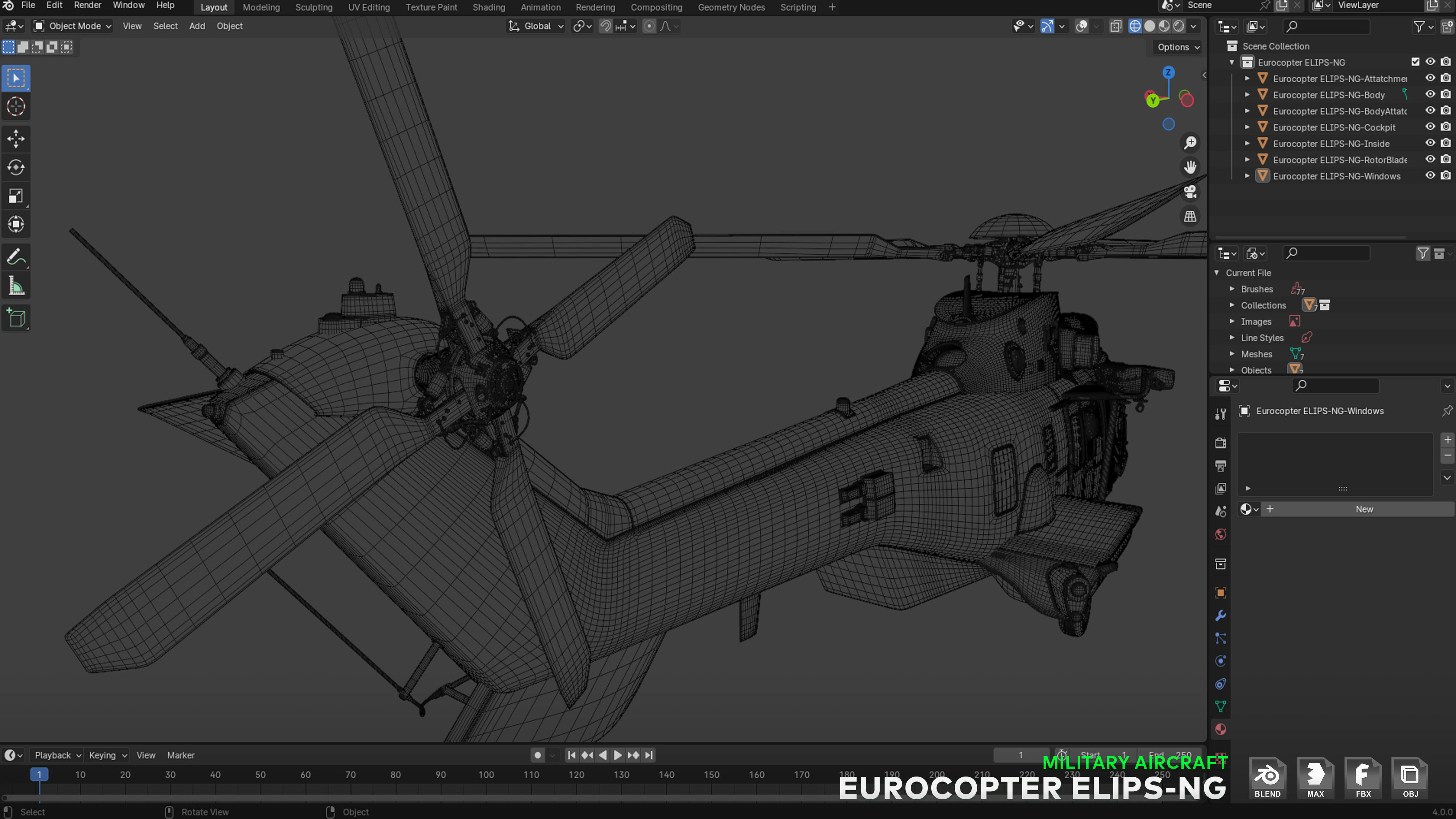 Eurocopter ELIPS NG  - Military Helicopter Low-poly 3D model_23