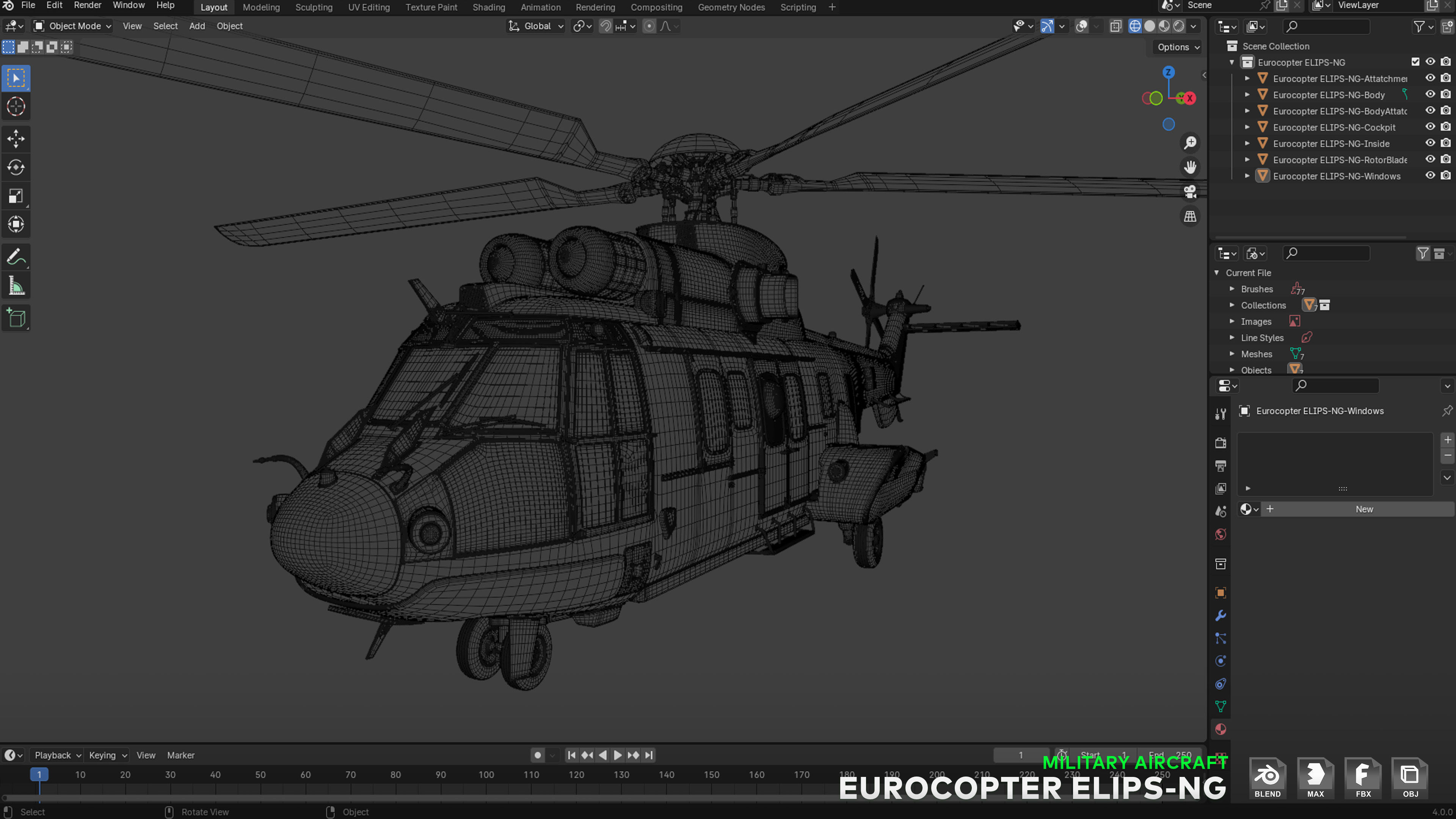 Eurocopter ELIPS NG  - Military Helicopter Low-poly 3D model_21