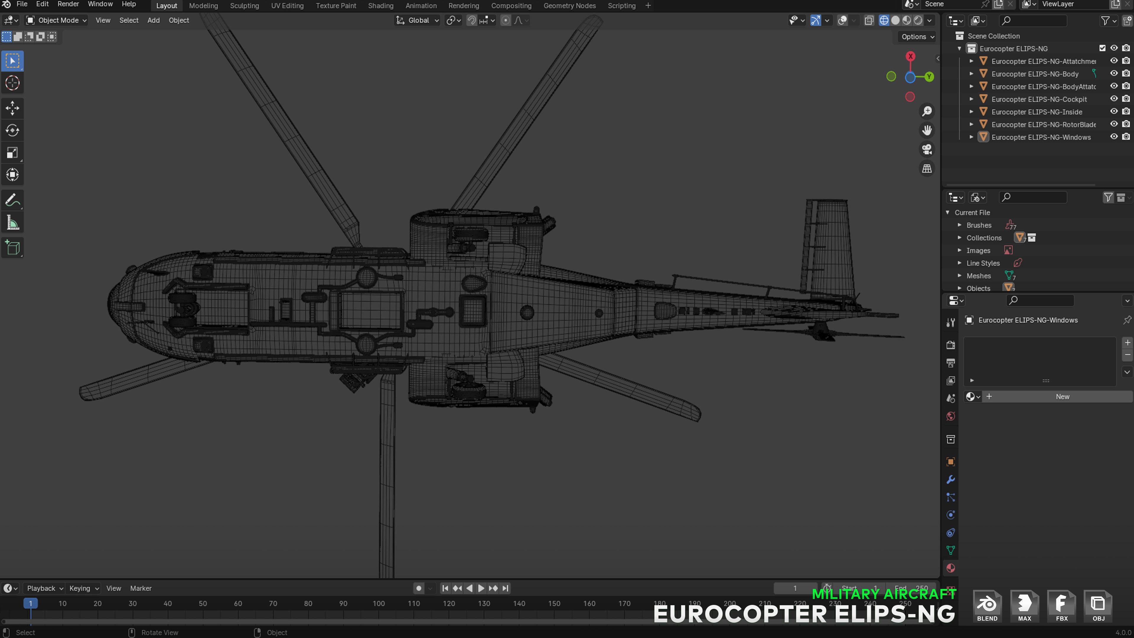 Eurocopter ELIPS NG  - Military Helicopter Low-poly 3D model_25
