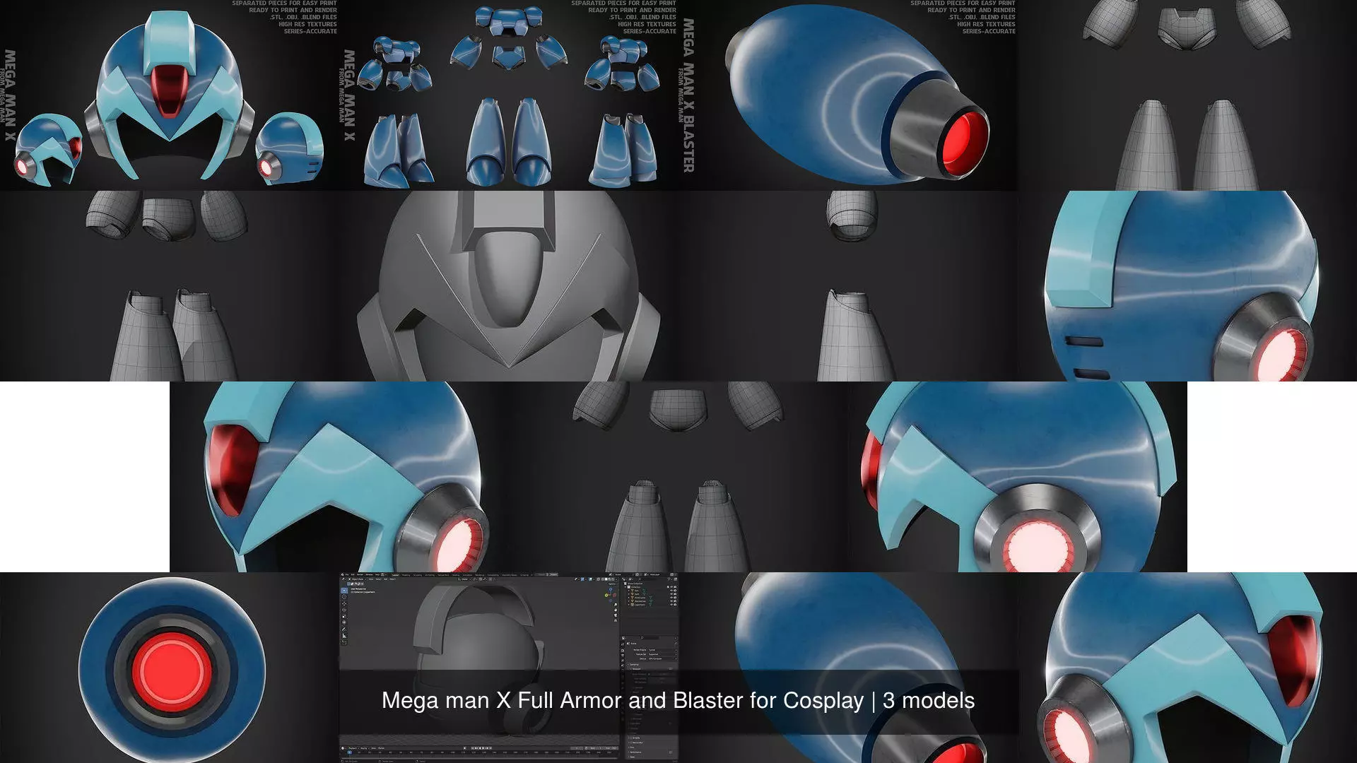Mega man X Full Armor and Blaster for Cosplay 3D Model Collection_3