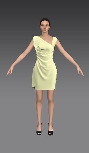 dress asymetric  collar and drape  Low-poly 3D model