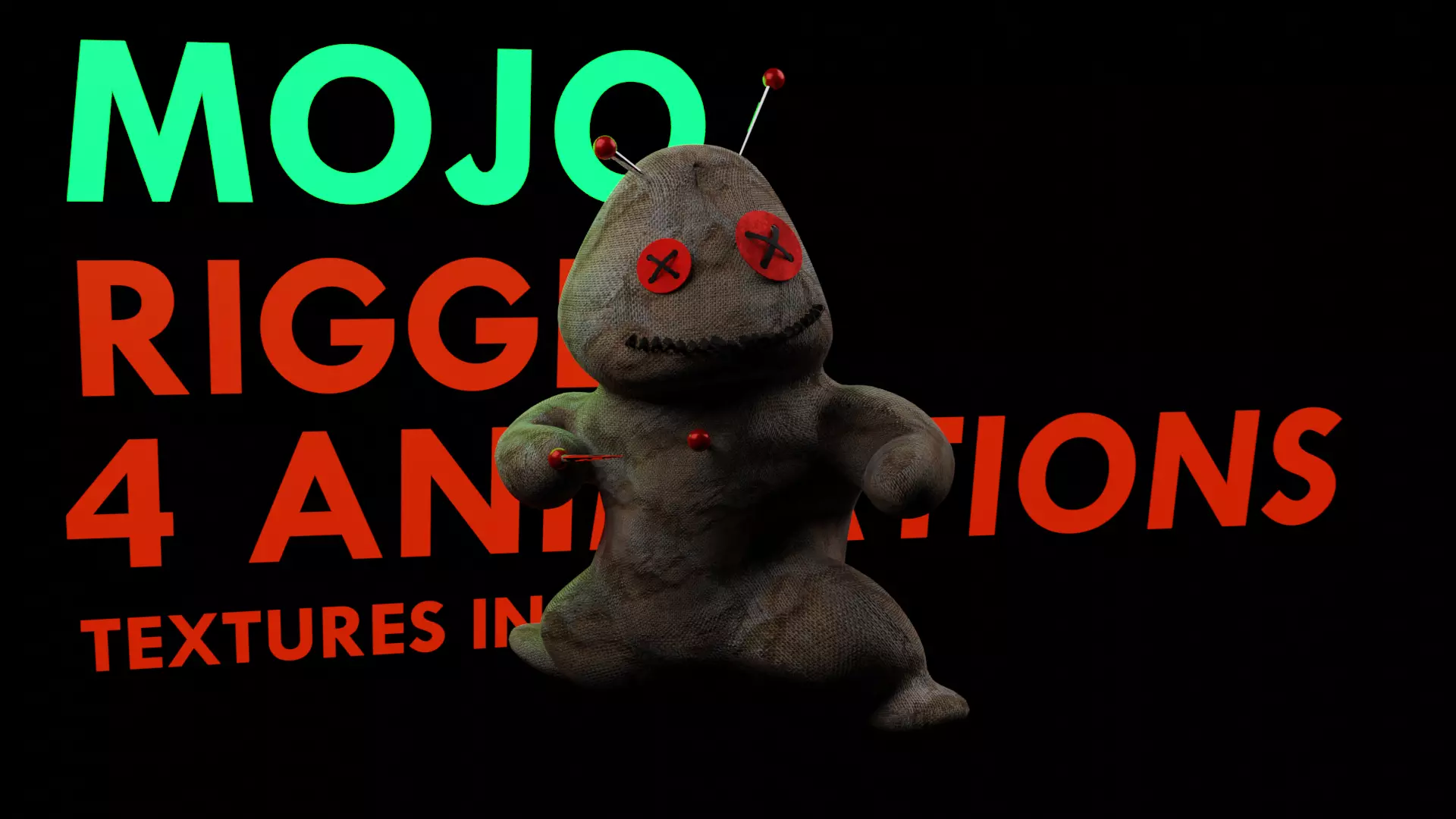 Mojo - Rigged and Animated Voodoo Doll with needle weapons 3D model_0
