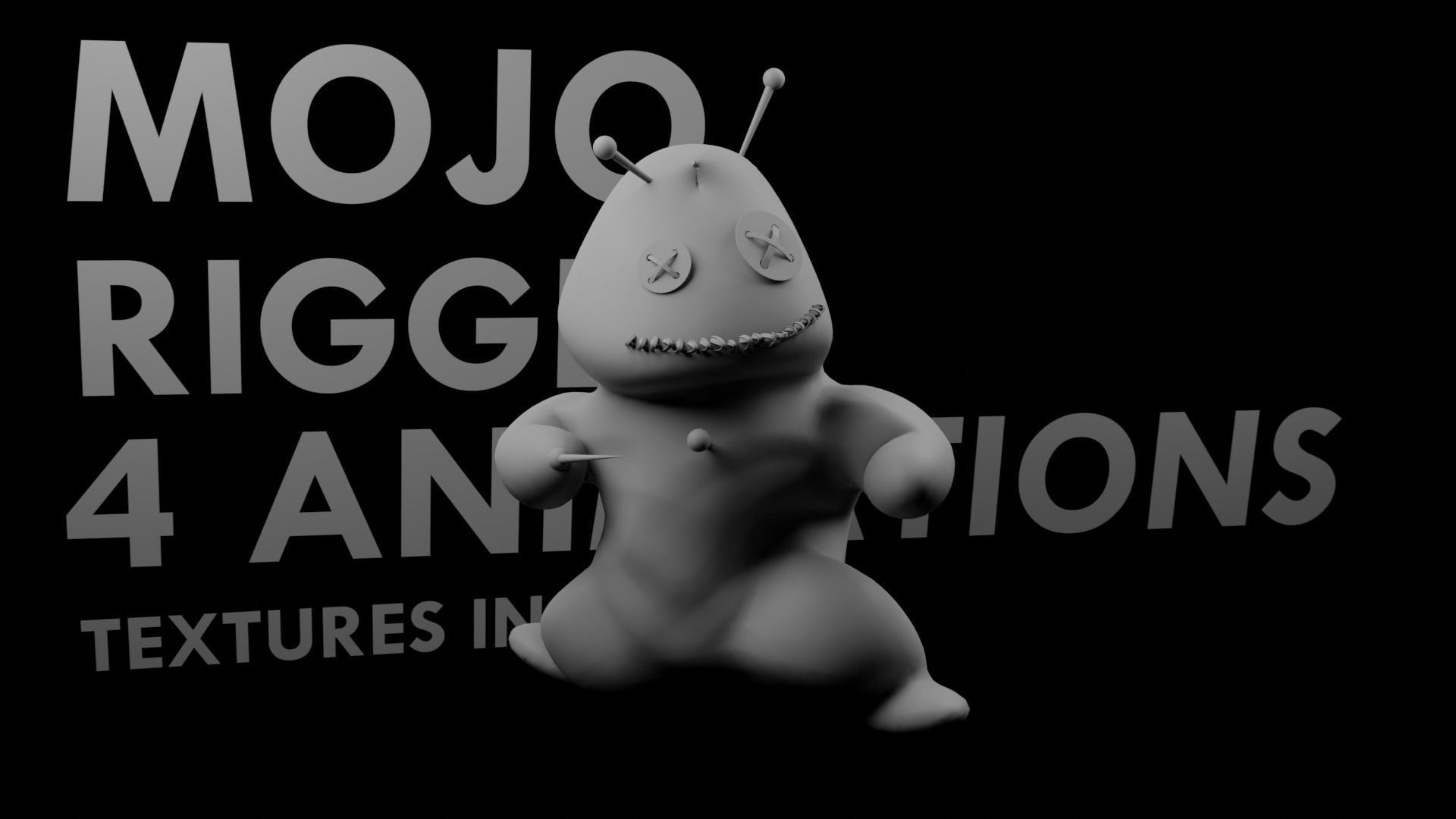 Mojo - Rigged and Animated Voodoo Doll with needle weapons 3D model_2