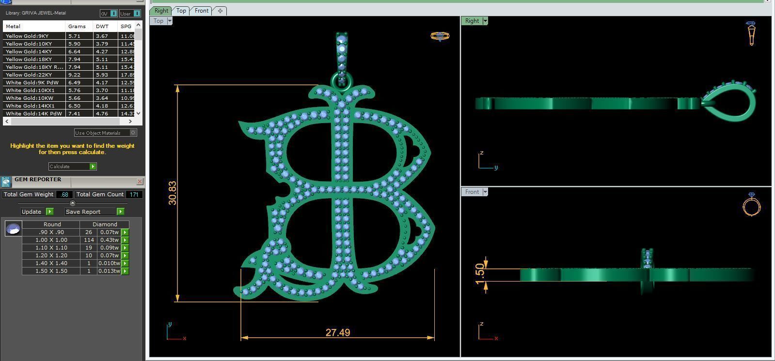BL Monogram Diamond Pendent 3d Model and Render 3D print model_9