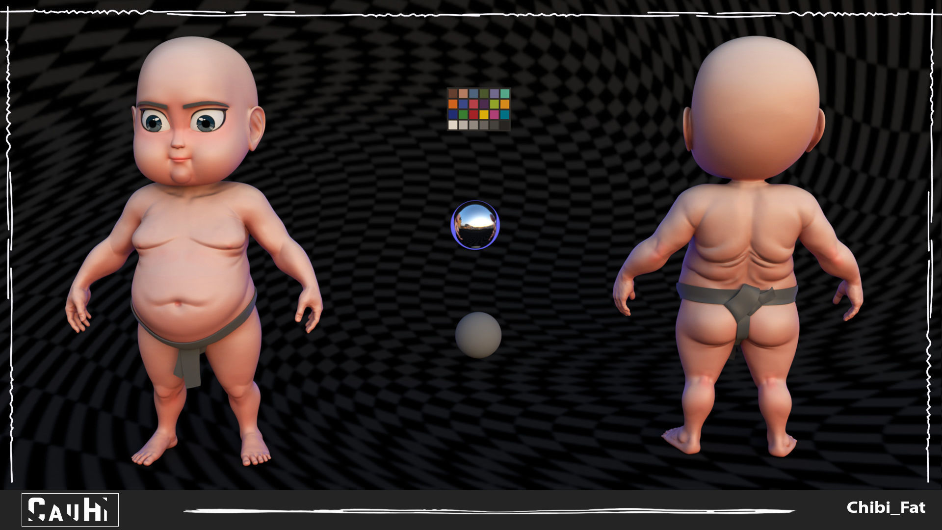 Combo 2 Body Chibi Fat Boy and Chibi Fat Girl  3D Model Collection_6