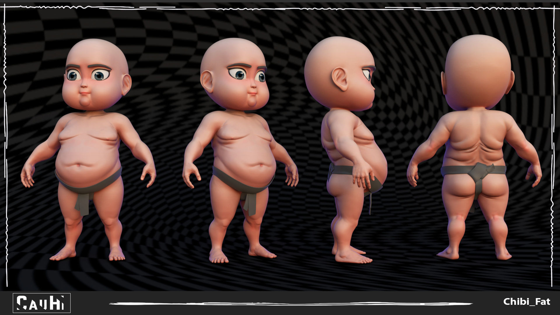 Combo 2 Body Chibi Fat Boy and Chibi Fat Girl  3D Model Collection_4