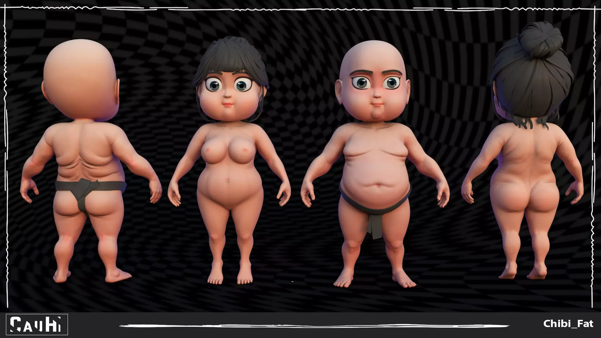 Combo 2 Body Chibi Fat Boy and Chibi Fat Girl  3D Model Collection_0